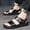 Black, variant on Men's Leather Platform Orthotic Slides Sandals Open Toe Arch Support Hollow Slip On Slippers Summer Lightweight Slip Soft Bottom Casual Walking Beach Sandals