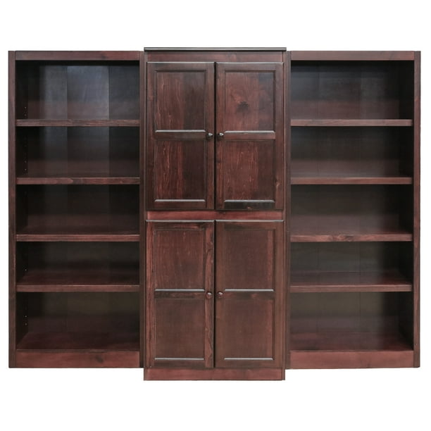 Concepts in Wood 15 Shelf Bookcase Wall with Doors, 72 inch Tall