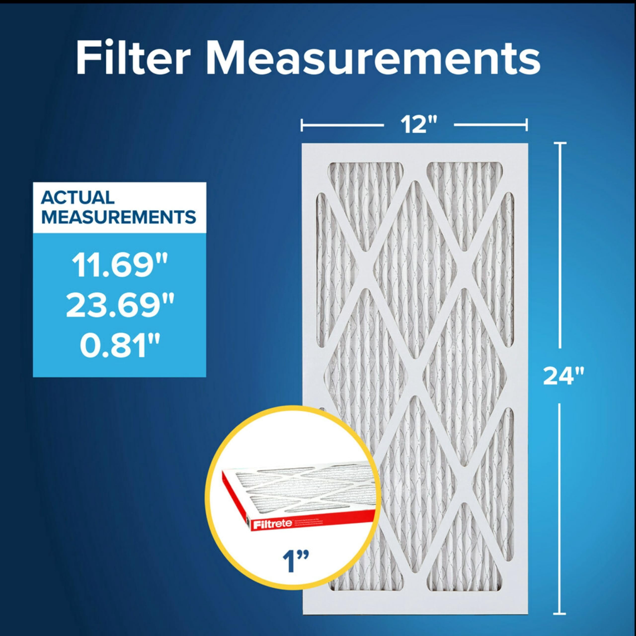 Filtrete 12x24x1 AC Furnace Air Filter, MERV 11, MPR 1000, Micro Allergen Defense, 3-Month Pleated 1-Inch Electrostatic Air Cleaning Filter, Pack of 2 Actual Size 11.719x23.72x0.85 in