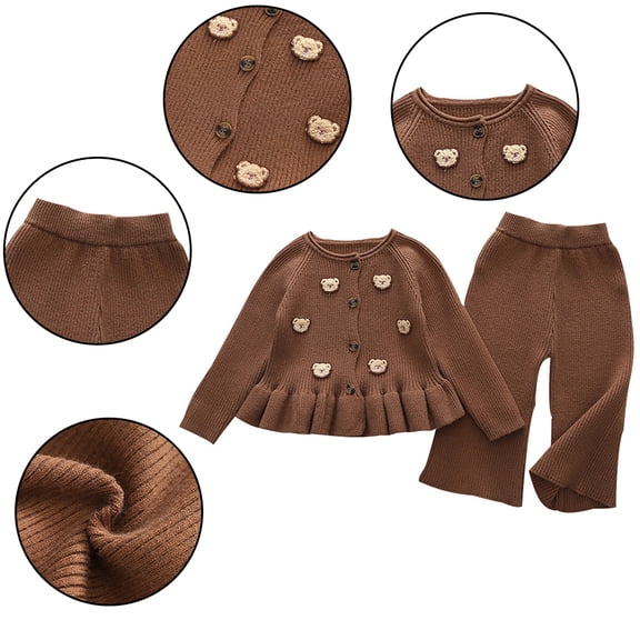 Esaierr Kids Baby Girls 2Pcs Sweater Knit Pants Set, 9M-6Y Long Sleeve Button Load Edge Sweater  Wide-Leg Pant, Toddler Infant 2-Piece Clothes Outfits