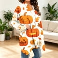 thumbnail image 6 of Women Open Front Cardigan Long Sleeve Pumpkin Ghost Maple Leaf Print Casual Lightweight Fall Outerwear, 6 of 7