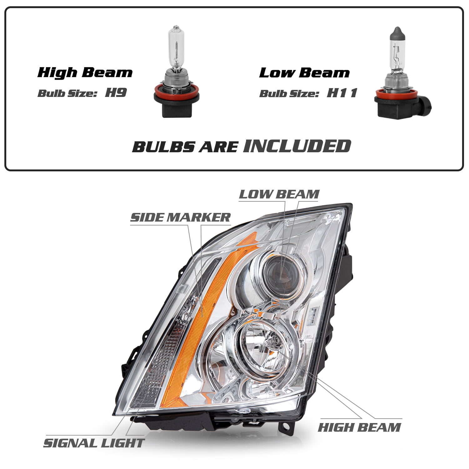 For 2008-2014 Cadillac CTS Headlights Headlight Left+Right Halogen Type w/Bulbs