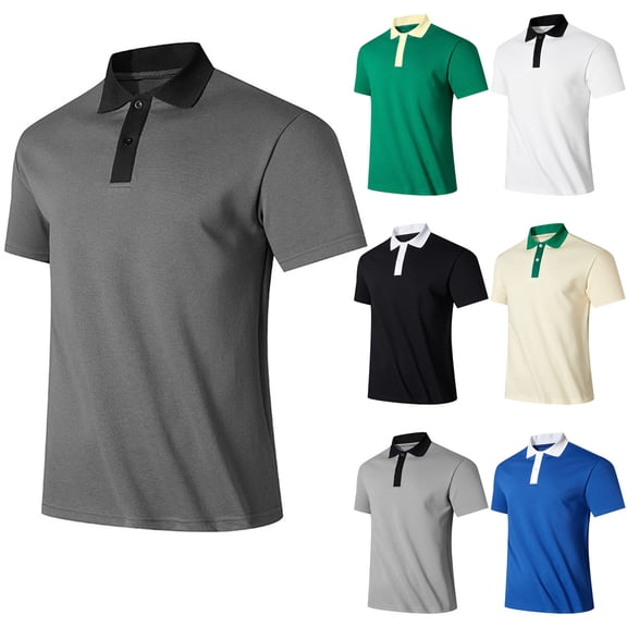 Hinvhai Men's Fashion Golf Polo Shirts Classic Short Sleeve Casual Button Tees Collared Cotton Shirt Stylish Tops White XL(XL)