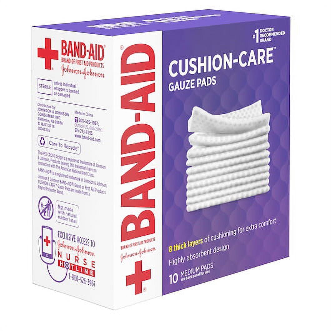 (Price/Pack)Johnson & Johnson Cushion Care Gauze Medium 8 Thick Layers Pad, 10 Count, 8 per case