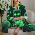 thumbnail image 6 of Pajamas for Women Set - Green Flame Skull Comfy Long Sleeve Button Up Pajama Sets for Women 2 Piece, Soft Sleepwear Nightwear Pjs Lounge Sets for Women with Pockets, 6 of 6