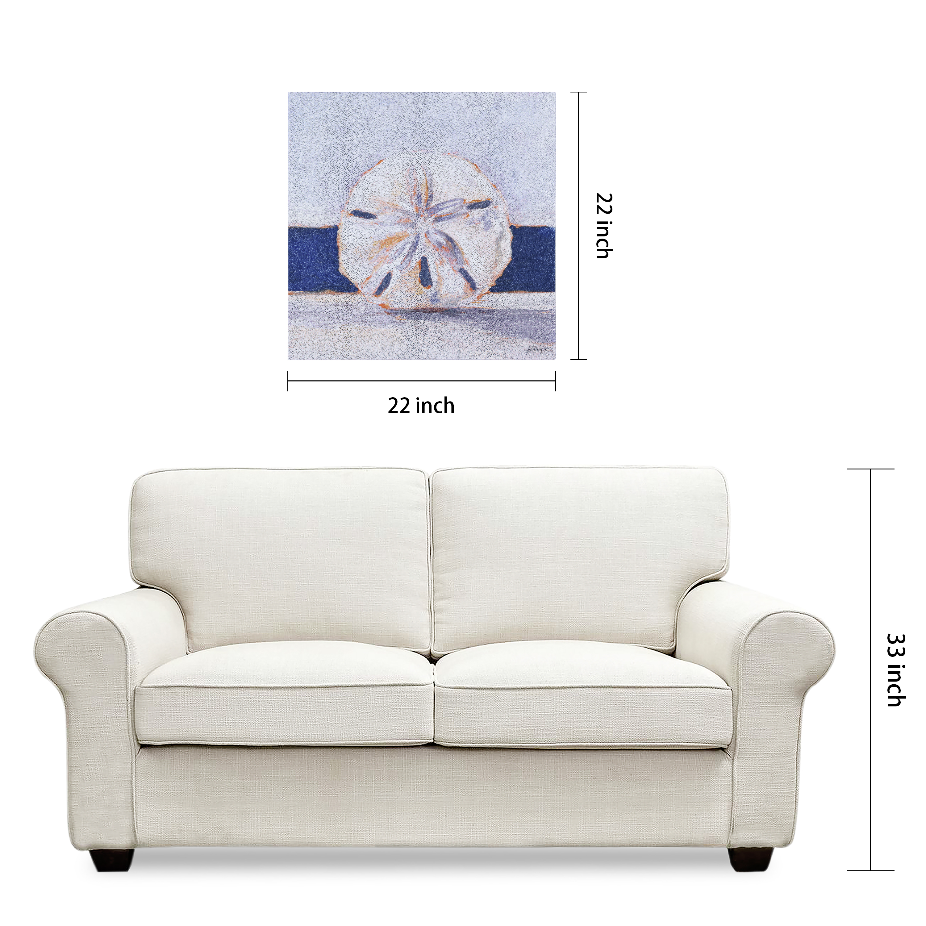 "Coastal Serenity I", Sand Dollar Rendered on Silver Metallic Shagreen Wrapped Canvas Wall Art, sized 22"x22"
