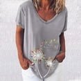thumbnail image 2 of Wycnly Cute Tops for Women Dandelion Print V-Neck Short Sleeve T shirts Summer Fashion Loose Fit Lightweight Comfy Pullover Blouses Gray L Clothes, 2 of 4