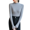 thumbnail image 1 of Chemises Décontractées à Manches Longues pour Femmes Ajustées Basiques Légères T-Shirts Unis, 1 of 5