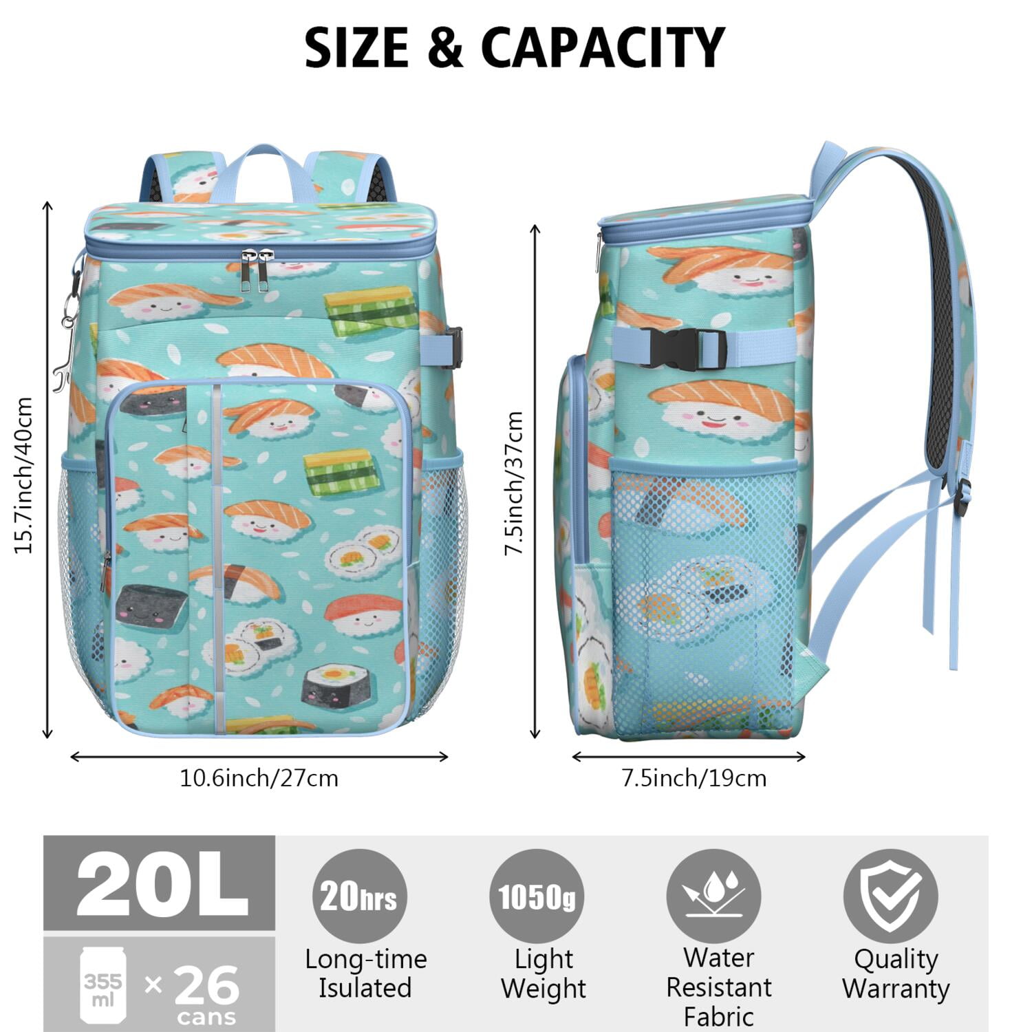 Cooler Backpack 26 Cans Insulated Backpack Cooler for Men & Women,Sushi Drink Beverage Beer Bag Cooler for BBQ Camping Beach