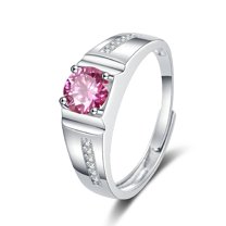 Shiny Full Diamond Ring Round Cut Cubic Zirconia Promise Ring Wedding Ring for Men Silver Ring Eternity Platinum Simulate Adjustable Ring