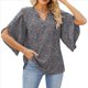 thumbnail image 3 of Blusas de Mujer con Mangas 3/4 y Cuello en V Holgado con Estampado de Pétalos de , Blusas de Trabajo de Negocios Flores Azules L, 3 of 7