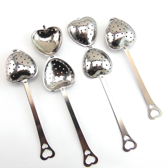ACDANC 10 Pack Stainless Steel Heart Shape Long Handle Tea Filter Tea Infuser Spoon