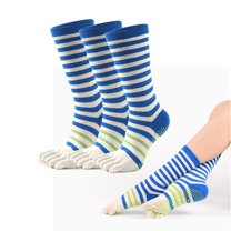 Women's Non-Slip Striped Toe Socks, 3 Pairs - for Pilates, Yoga, Hospital, Barre & Gym