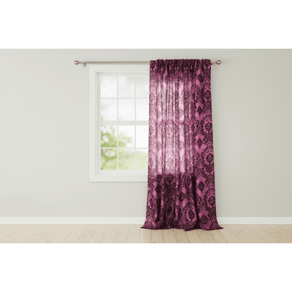 Flocking Damask Taffeta Window Curtain 56 Inch Wide Pink