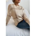 thumbnail image 5 of Women's Khaki Plaid Pattern Knitted Long Sleeve Drop Shoulder Sweater | [ZhiHiMeRi] | (US 12-14)L, 5 of 12