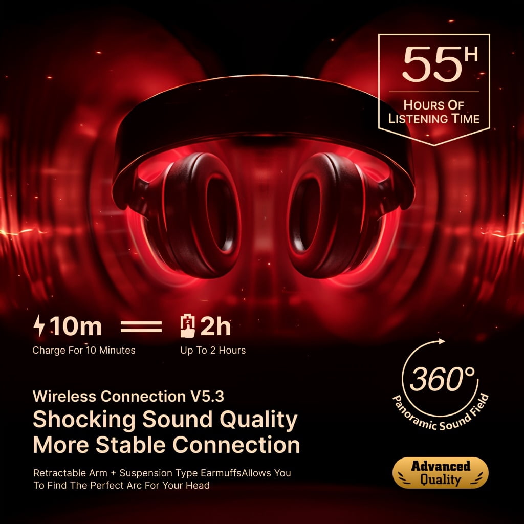Rich Bass Wireless On-Ear Headphones - 30 Hours Playtime, Active Noise Cancelling, Crystal-Clear Calls, Comfort Fit, Black Color - Long-Lasting Battery Life, Portable Design
