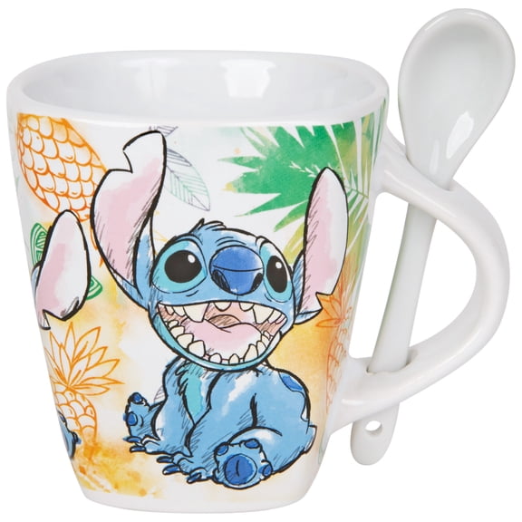 Disney 9 oz Stitch Tropical White Ceramic Spoon Mug