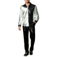 thumbnail image 2 of INSPIRE CHIC Metallic Shirts for Men's Long Sleeves Party Disco Color Block Shiny Shirts XL Silver Black, 2 of 6
