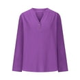 thumbnail image 4 of Timegard Tops for Women V Neck Button Long Sleeve Lightweight Solid Color Blouse Fall Casual Loose Tops, 4 of 6