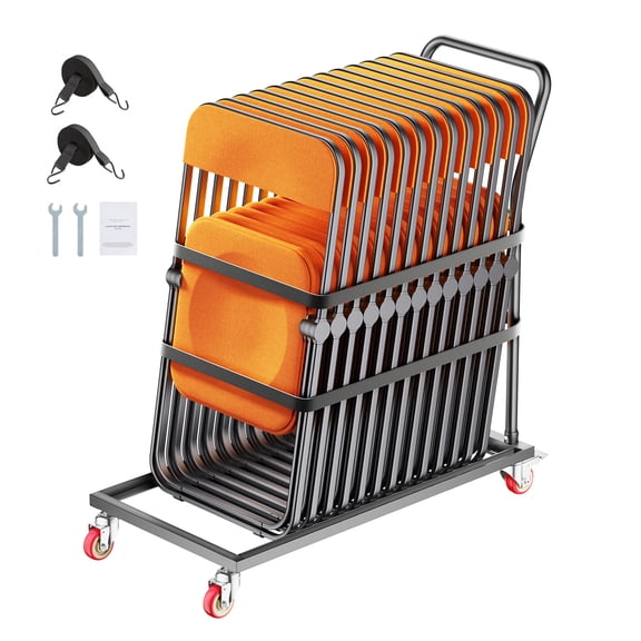 KFFKFF Collapsible Chair Trolley, Supports up to 300 LBS, L-structured Upright Chair Transporter for 25 Chairs, Robust Metallic Chair Storing Cart with Rubberized Wheels