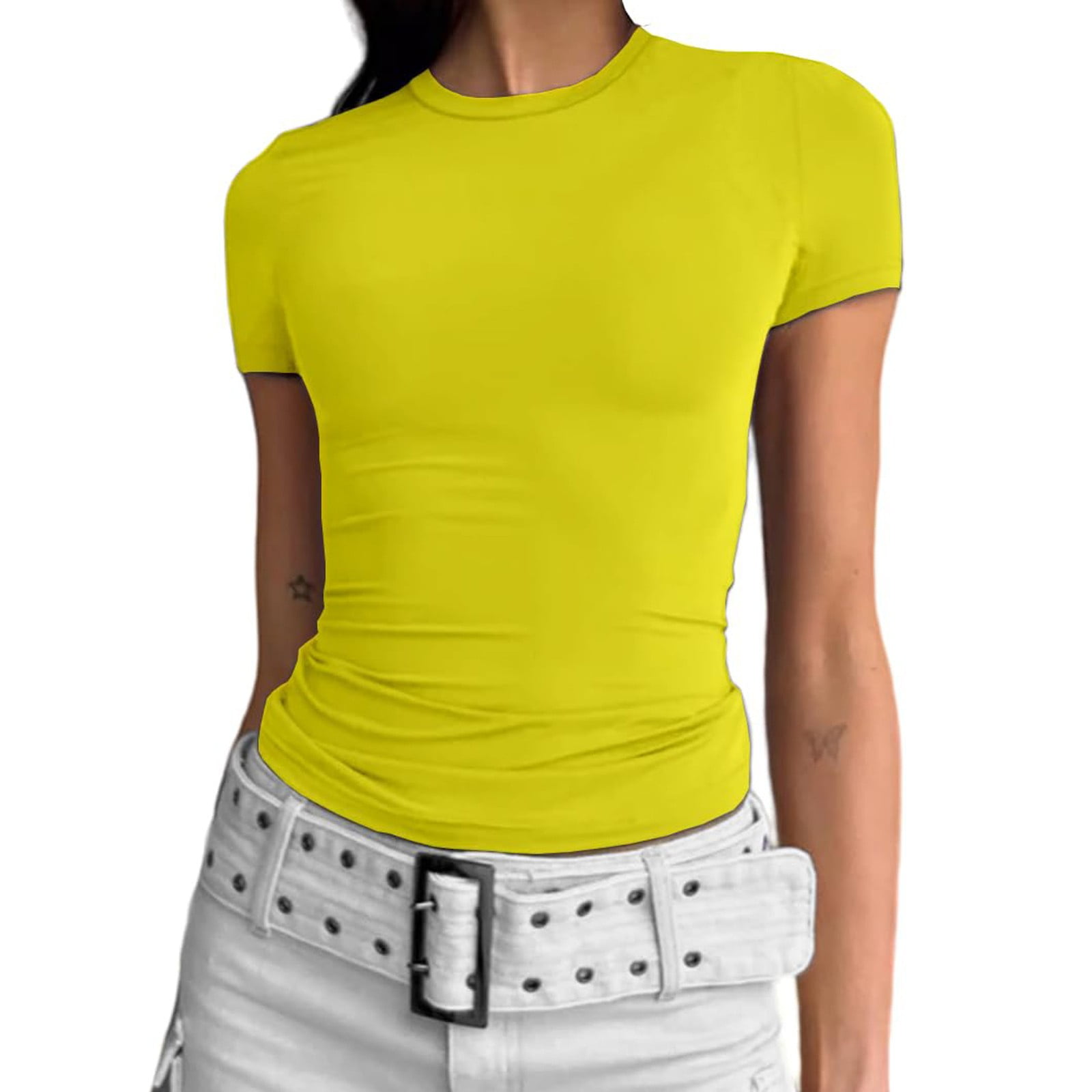 yellow tight crop top