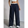 thumbnail image 6 of Womens Baggy Wide Leg Pants Casual Stripe Elastic Waisted Palazzo Harem Pants with Pockets Navy Blue M, 6 of 7