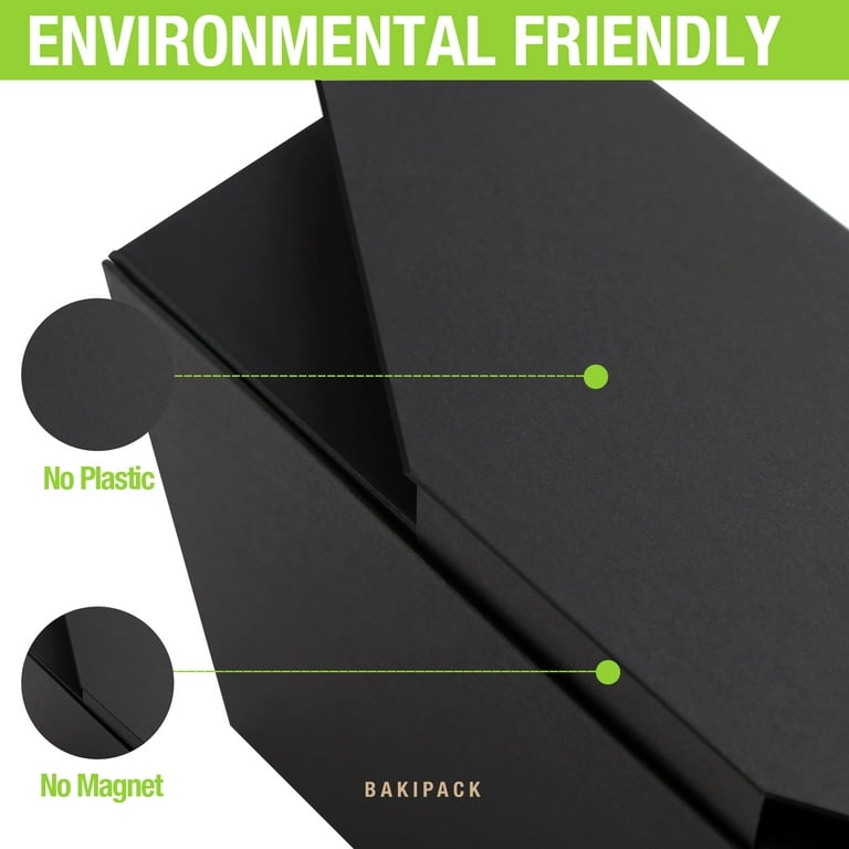 BAKIPACK Black Gift Box with Lid , Reusable Collapsible Gift Box, 9x6.5x3.8 inches(No Magnetic, No stickers, Matte)