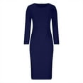 thumbnail image 6 of IROINNID Formal Dress for Women Wedding Guest Evening Party Formal Dress Long Sleeved Solid Color Round Neck Commuting To Work Dress,Blue, 6 of 6