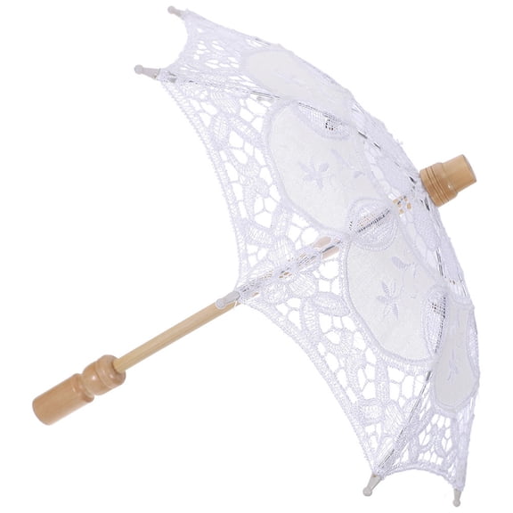 CIMAXIC 1Set Bridal Lace Umbrella White Round Classic Style Sun Protection for Wedding and Photo Shoot