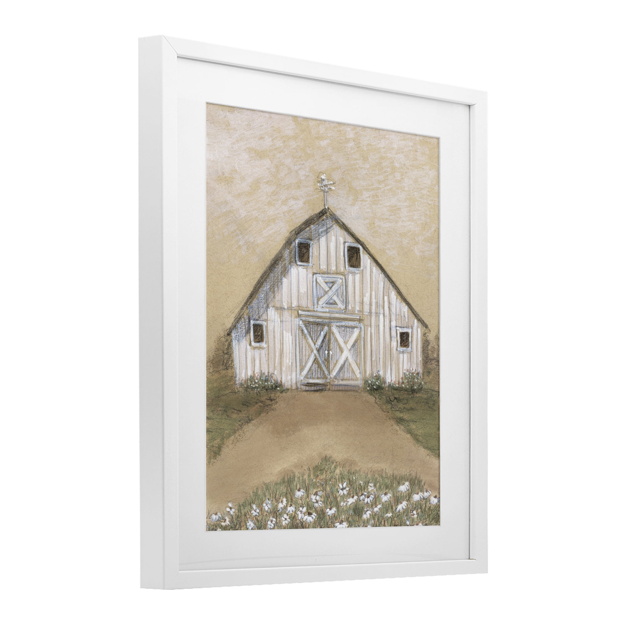 Stupell Industries Barn Lane Flowers Drawing White Framed Print Under Glass, design by Patti Bishop