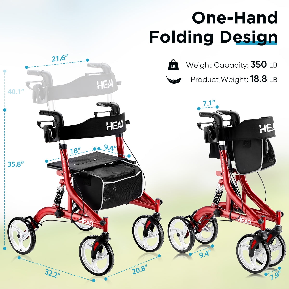 Buy HEAO Rollator Walker with Seat for Seniors,4 x 10 Wheels Upright