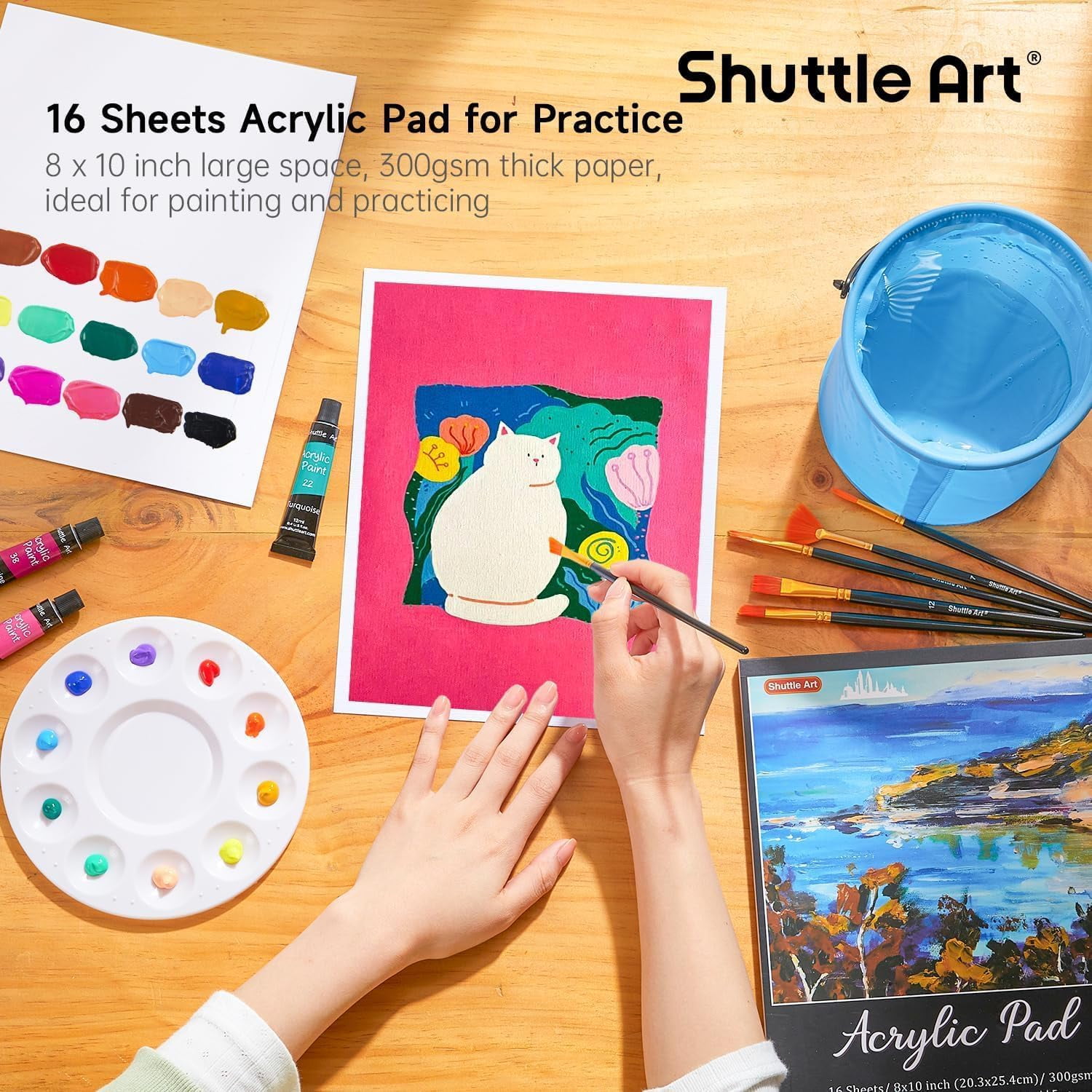 Shuttle Art 54 Pack Acrylic Paint Set, Acrylic Painting Set with 30 Colors Acrylic Paint, Wooden Easel, Painting Canvas, Paint Brushes, Palette, Art Painting Supplies for Adults Beginner Artists