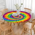 thumbnail image 3 of Rainbow Tie Dye Mandala Pattern Round Fitted Tablecloth with Elastic Edge,Dining Table Cover Waterproof,Outdoor Round Tablecloth for Camping,Dining,Indoor and Outdoor, 3 of 7
