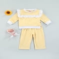 thumbnail image 3 of Infant Toddler Baby Girls Clothes Ruffles Long Sleeve Pullover Solid Sweatshirt Tops Pants 2PCS Sets Beige 6-12 Months, 3 of 8