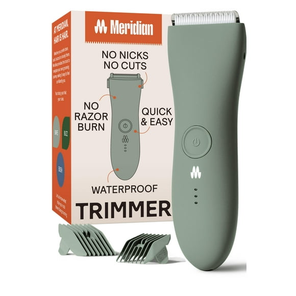 MERIDIAN Body Hair Trimmer for Men, Pubic Hair Trimmer Balls, Body Shaver for Men Groin Safe, Electric Ball Shavers, Bikini Razors Women, Waterproof & Rechargeable - Sage