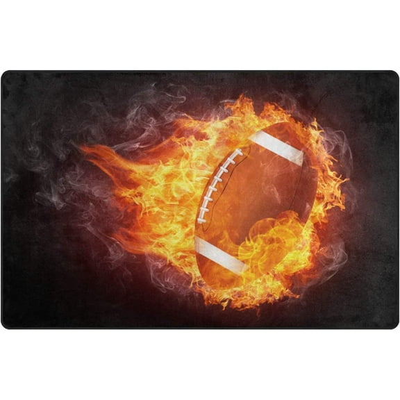 SKYSONIC Lightweight Soft Area Rugs American Football On Fire Floor Mat for Kids Playing Room Hardwood Floor Living Room Nursery Rugs, 60x39 in