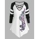 thumbnail image 1 of Talla grande Skull Paisley Print Raglan Manga Criss Cross T Shirt Rosegal Mangas largas de talla grande, 1 of 5