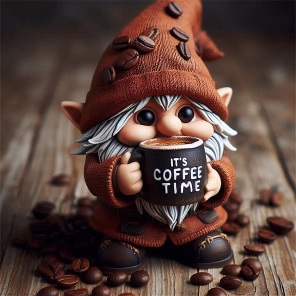 Outoloxit 3D Coffee Gnome Ornament Resin Figurine for Coffee Table Desk Kitchen Decor Coffee Lover Gift It's Coffee Time Holiday Decoration