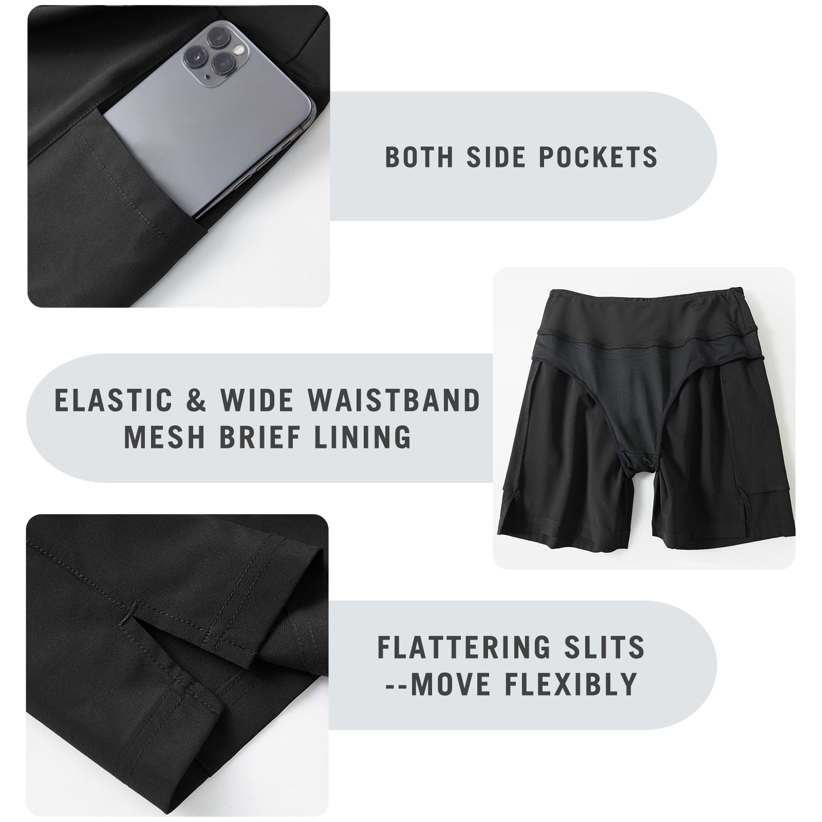BALEAF Women's 5" Swim Shorts Trunks Quick Dry High Waisted Swimming Board Shorts Tummy Control Swim Bottom with Pockets Black S