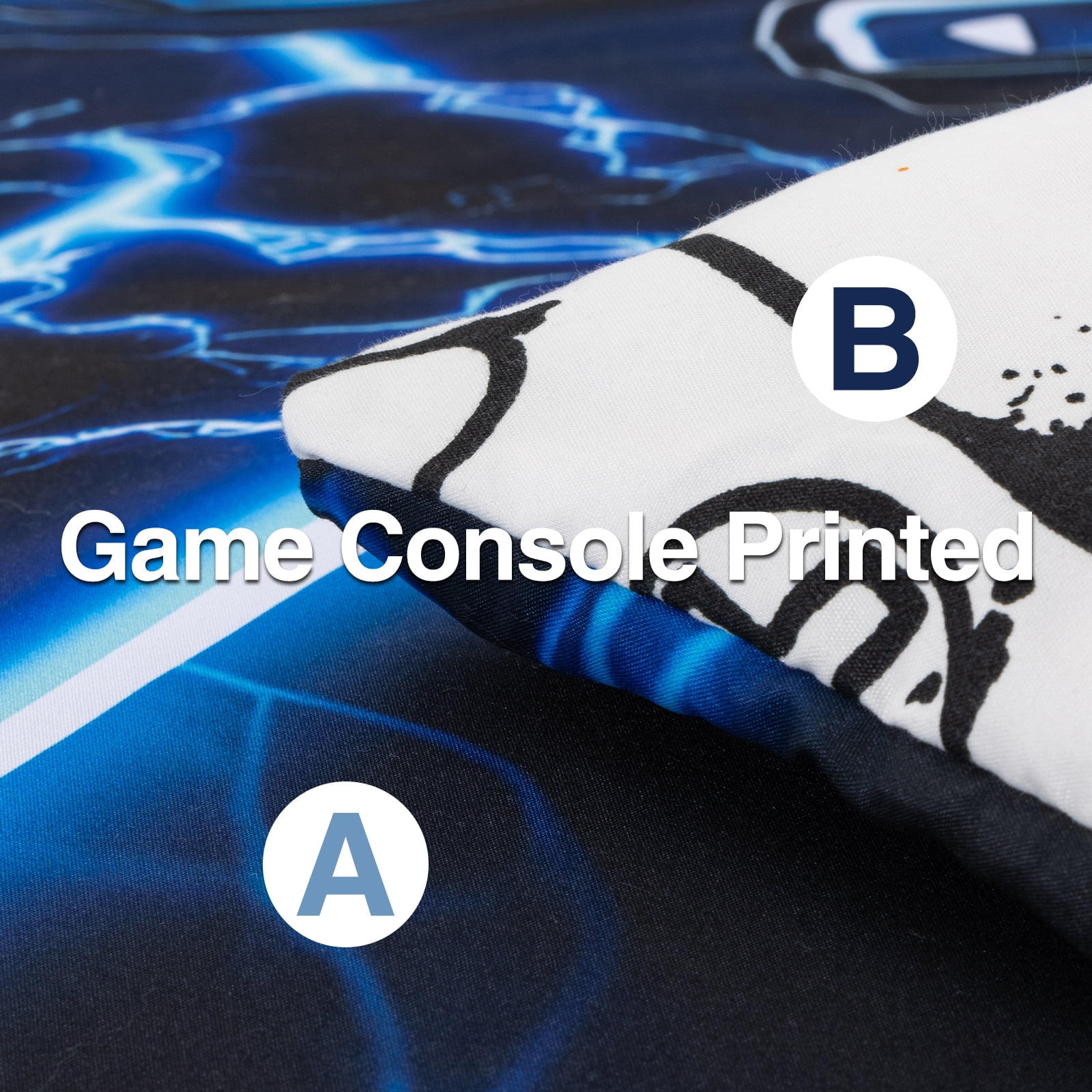 Btargot 3 Piece Gamer Boy Twin Comforter Set Blue Lightning Game Controller Print Kids Bedding Set