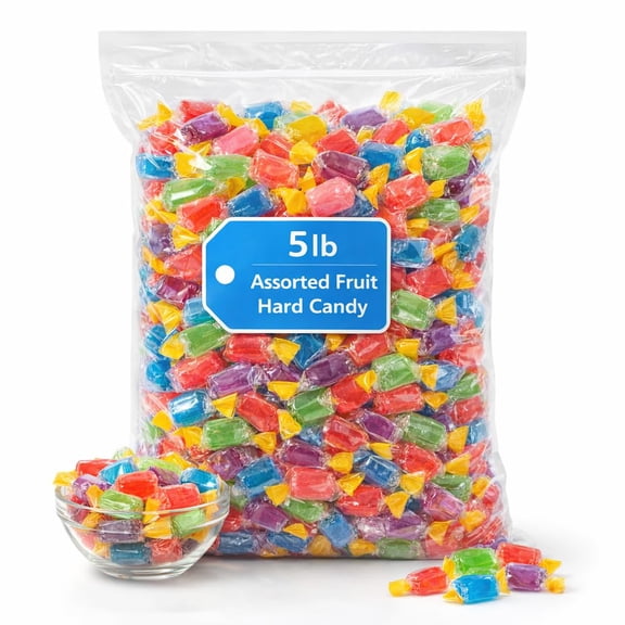 Assorted Fruit Hard Candy – 5 lb Bulk Bag – Individually Wrapped Fruit Flavored Hard Candy – Classic Candy for Parties, Candy Bowls, and Snacking