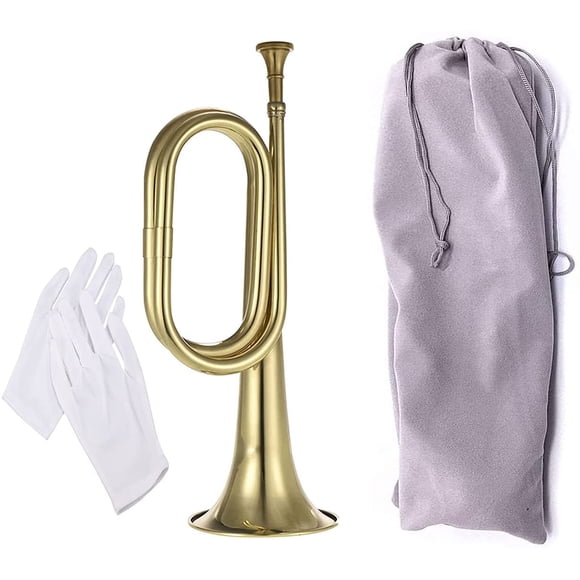 TUOREN Clairon Doré Trompette de Cavalerie Instrument en Laiton pour Musique d'École Cavalerie Orchestre Militaire Débutant avec Sac de Transport