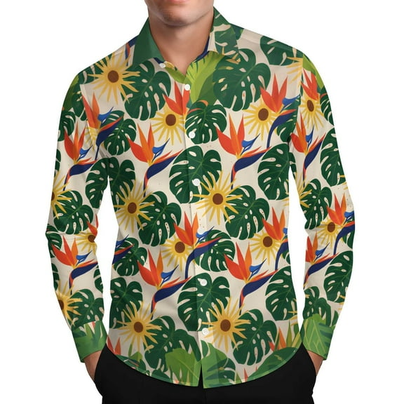 VgaVtl Hawaiian Mens Shirts Long Sleeve Collared Clothing for Men Loose Holiday Casual Graphic Big and Tall Shirts,M