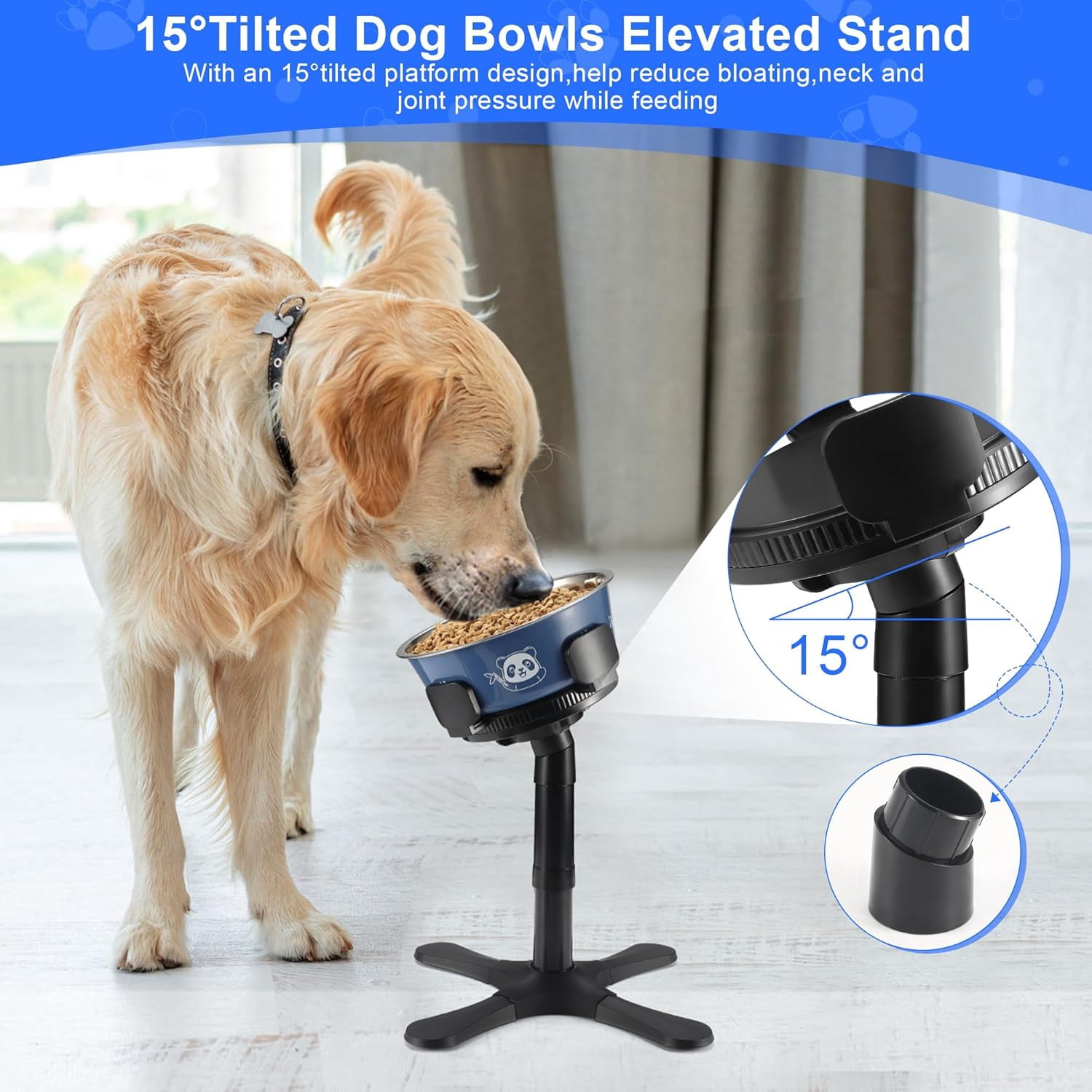 Dog Bowls Elevated Adjustable Dog Bowl Stand,Raised Dog Bowl with 3 Heights and Tilted Adjust Feeding Stand,Elevated Dog Bowls Compatible with Various Dog Bowls,for Medium Large Breed