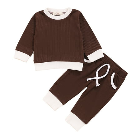 

Toddler Baby Boys Girls Long Sleeve Solid Tops+Pants Outfits Set Streetwear Outfits For 6-12 Months
