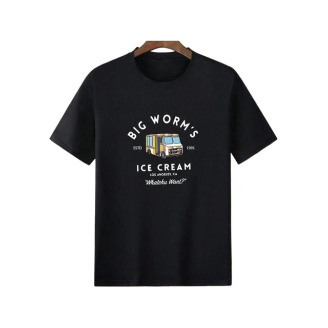 Camiseta gráfica Big Worms Ice Cream para hombre, negra, holgada, de manga corta, con cuello redondo, informal, para uso diario, lavable a máquina en todas las estaciones.