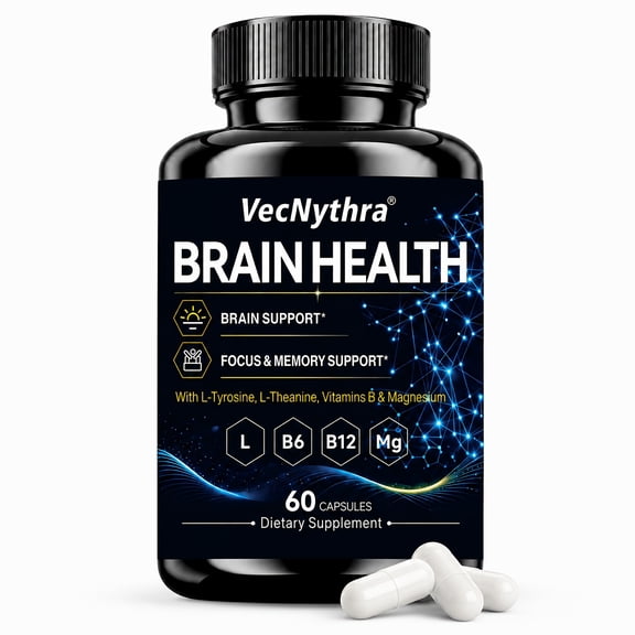 VecNythra L-Tyrosine & L-Theanine Dietary Supplement with Vitamins B6, B12 & Magnesium, 60 Capsules