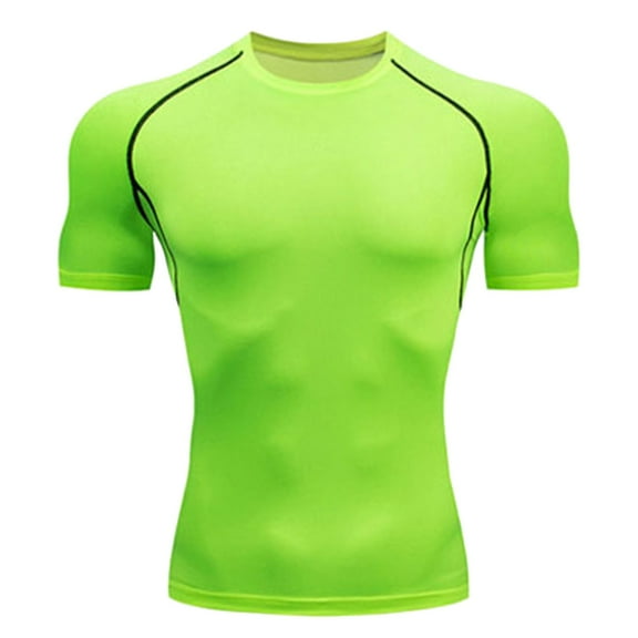 FYEGRE Men's Compression Shirt Short Sleeve Sports T-Shirt Training Shirt Elastic Quick-Drying Running Shirt Green L