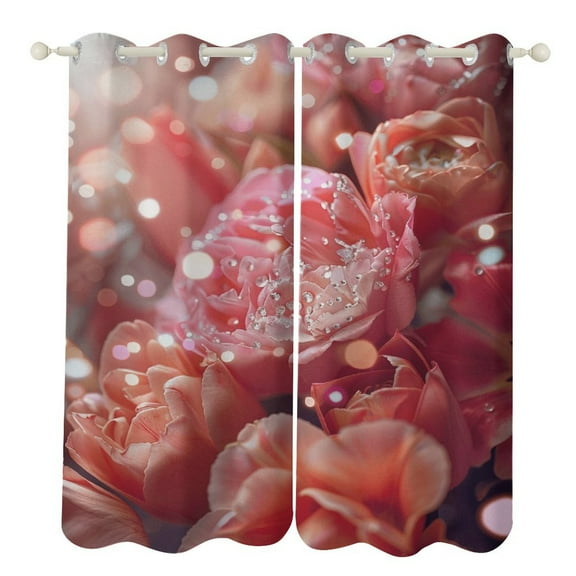 Boho Vintage Floral Curtains Aesthetic Envrionmental Friendly Picture, Living Room Bedroom Window Drapes 2 Panel Set