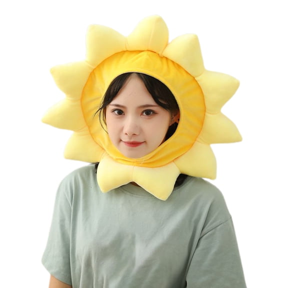 CIYISON Kawaii Cartoon Yellow Sunflower Plush Hat Funny Stuffed Toys Headgear Warm Beanie Earflap Cap Cosplay Party Props